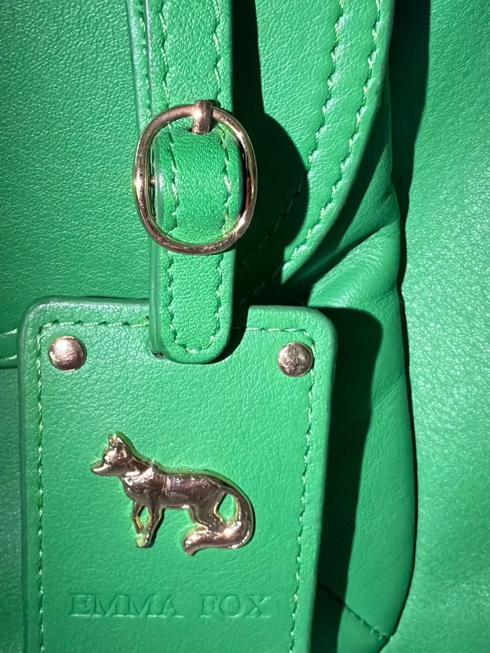 Emma Fox Green Leather Backpack with Gold Hardware - Picture 2 of 9